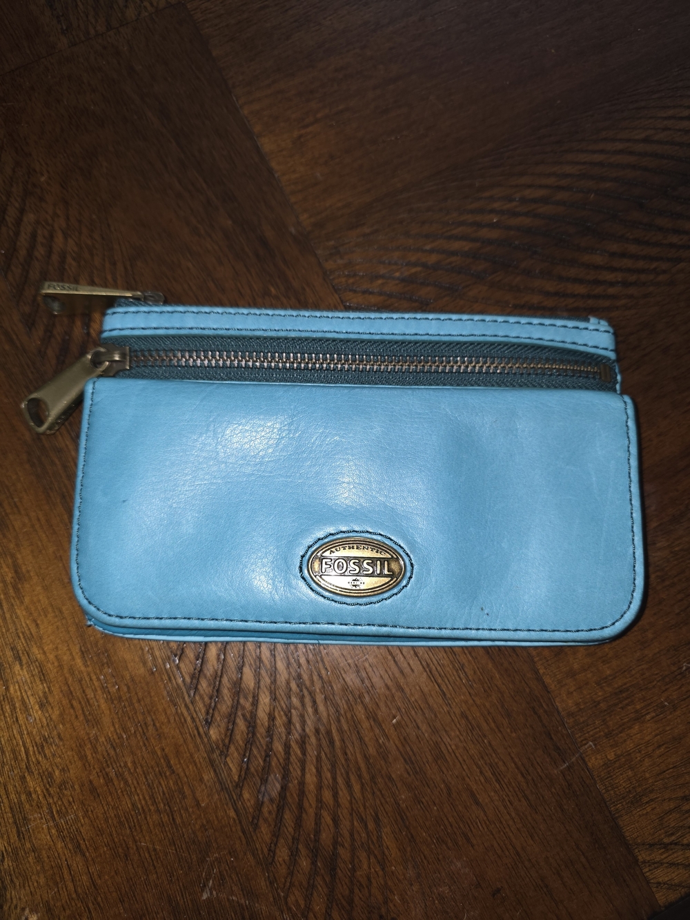 Fossil Women's Leather Zip Card Case Wallet - Turquoise